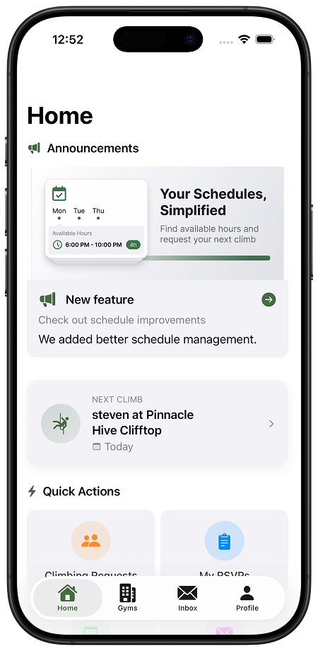 Schedules simplified — set available hours and plan climbs